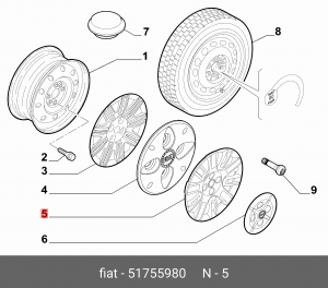 Колпак декоративный колесного диска 51755980 ALFA FIAT LANCIA
