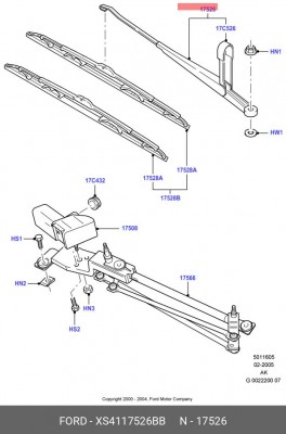 Рычаг стеклоочистителя, система очистки окон XS41-17526-BB FORD
