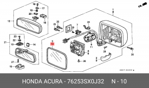 Стекло зеркала заднего вида 76253SX0J32 HONDA