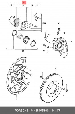 Комплект тормозных колодок, диско 94435195100 PORSCHE