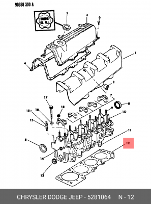 Прокладка, головка цилиндра 528 1064 CHRYSLER
