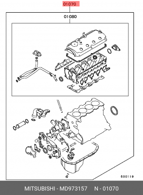 Комплект прокладок, двигатель MD973157 MITSUBISHI