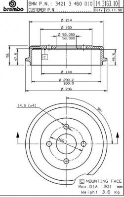 Тормозной барабан 14.3163.10 BREMBO