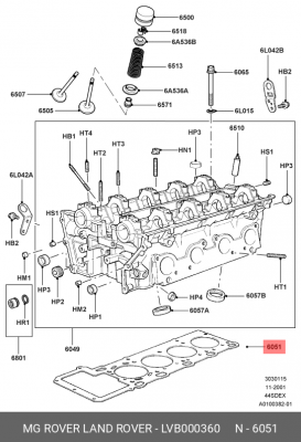 Прокладка, головка цилиндра LVB000360 LAND ROVER