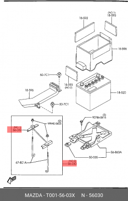 Крепление аккумулятора T001-56-03X MAZDA