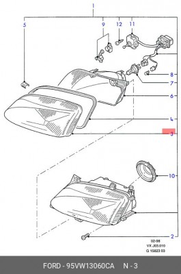 Рассеиватель, основная фара 95VW-13060-CA FORD