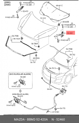 Петля - шарнир открывания капота BBM2-52-420A MAZDA