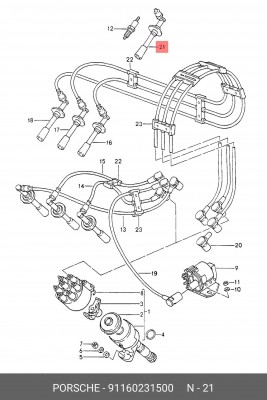 Вилка, свеча зажигания 91160231500 PORSCHE