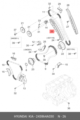 Планка натяжного устройства, цепь привода распределительного 24386-4A030 HYUNDAI KIA