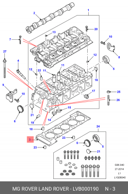 Прокладка, головка цилиндра LVB000190 LAND ROVER