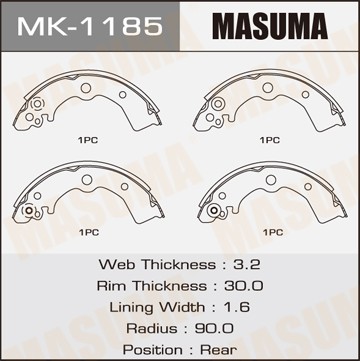 Колодки тормозные барабанные MK1185 MASUMA