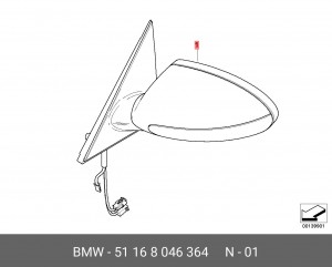 Зеркало заднего вида 51 16 8 046 364 BMW