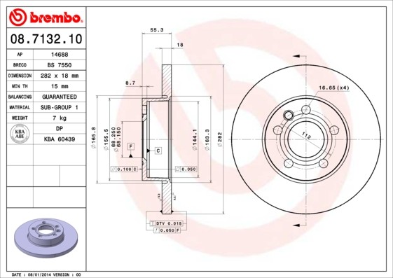 Тормозной диск 08.7132.10 BREMBO