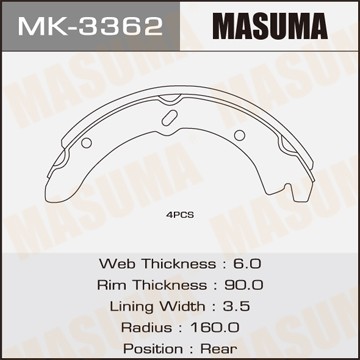 Колодки тормозные барабанные MK3362 MASUMA