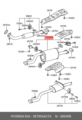 Резонатор - средняя часть системы ОГ 287004A210 HYUNDAI KIA