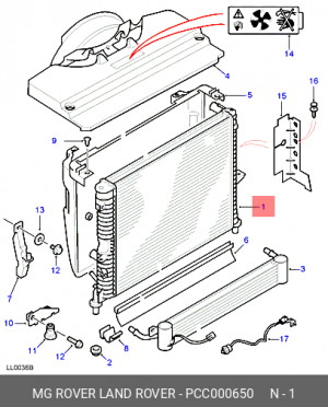 Радиатор, охлаждение двигател PCC000650 LAND ROVER