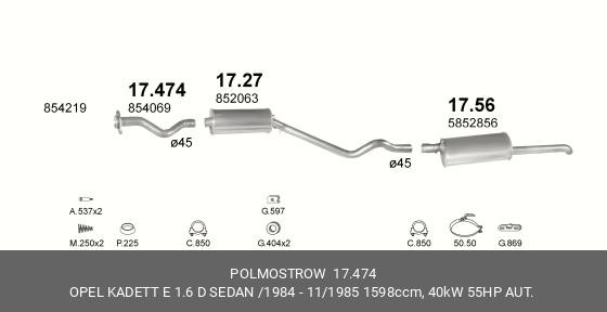 Труба системы выпуска ОГ 17.474 POLMOSTROW