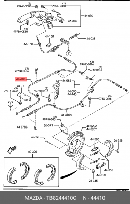 Трос, стояночная тормозная система TB8244410C MAZDA