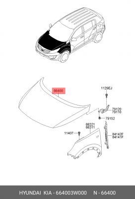 Капот 664003W000 HYUNDAI KIA
