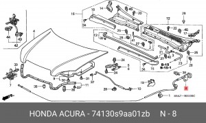 Трос замка открывания капота 74130S9AA01ZB HONDA