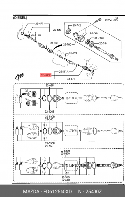 Вал привода колеса в сборе с ШРУСами FD612560XD MAZDA