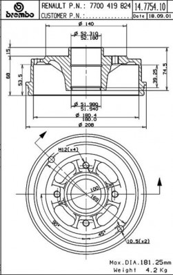 Тормозной барабан 14.7754.10 BREMBO