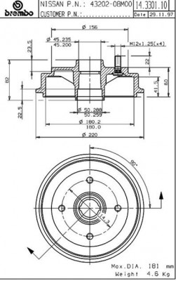 Тормозной барабан 14.3301.10 BREMBO