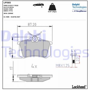 Комплект тормозных колодок, диско LP565 DELPHI
