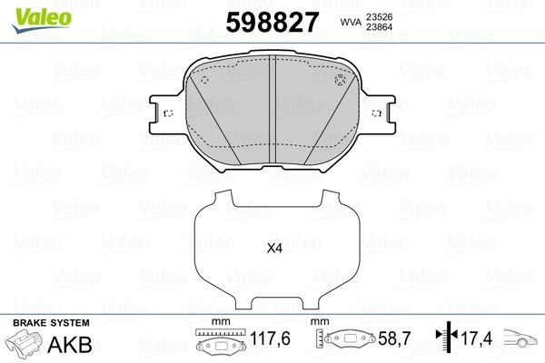 Комплект тормозных колодок, диско 598827 VALEO PHC