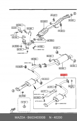 Средний глушитель выхлопных газов B6G3-40-300B MAZDA