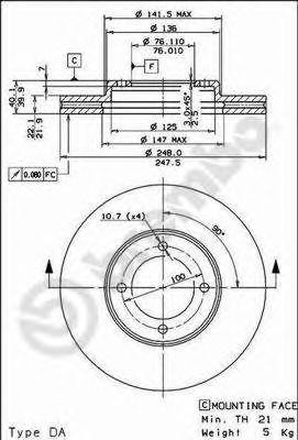 Тормозной диск 09.5678.10 BREMBO