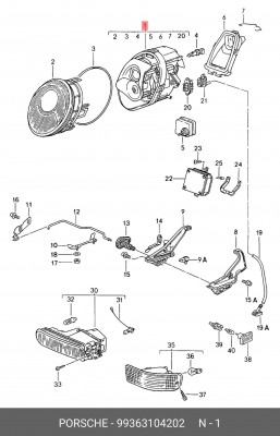 Основная фара 993 631 042 02 PORSCHE