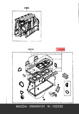 Комплект прокладок, головка цилиндра 3906-99-101 MAZDA