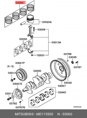 Кольца поршневые (комплект) MD115500 MITSUBISHI