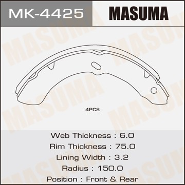 Колодки тормозные барабанные MK4425 MASUMA