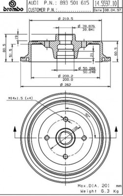 Тормозной барабан 14.5597.10 BREMBO
