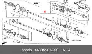 Вал привода колеса в сборе с ШРУСами 44305SCAG00 HONDA