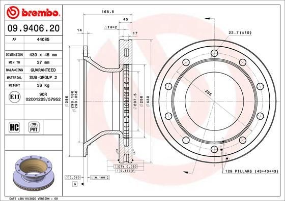 Тормозной диск 09940620 BREMBO
