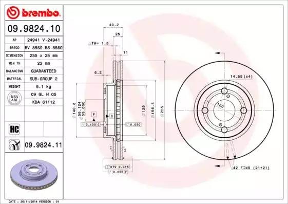 Тормозной диск 09982410 BREMBO