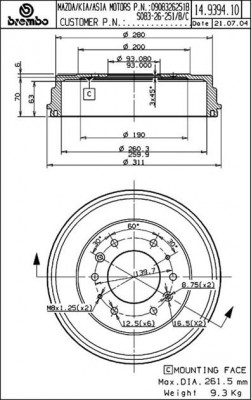 Тормозной барабан 14.9394.10 BREMBO