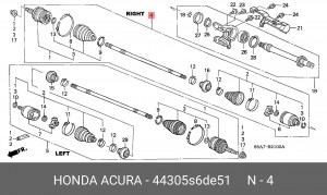 Вал привода колеса в сборе с ШРУСами 44305S6DE51 HONDA