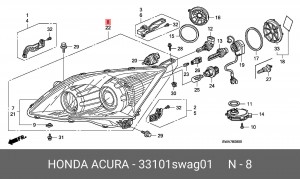 Фара головного света 33101SWAG01 HONDA