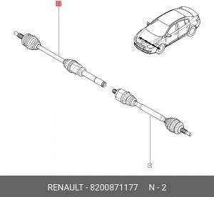 Вал привода колеса в сборе с ШРУСами 8200871177 RENAULT