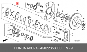 Комплект тормозных колодок, диско 45022-S5B-J00 HONDA