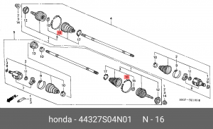 Вал привода колеса в сборе с ШРУСами 44327S04N01 HONDA