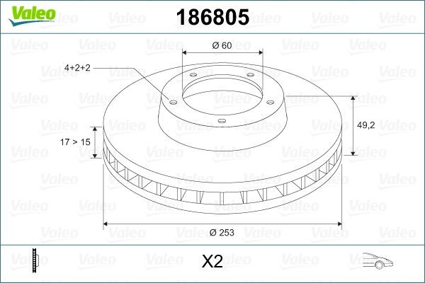 Тормозной диск 186805 VALEO PHC