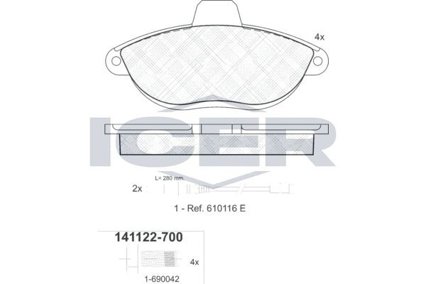 Комплект тормозных колодок, диско 141122-700 ICER