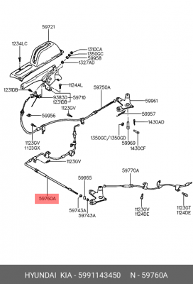 Трос, стояночная тормозная система 5991143450 HYUNDAI KIA