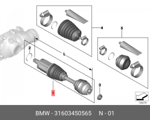 Вал привода колеса в сборе с ШРУСами 31 60 3 450 565 BMW