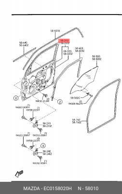 Дверь передняя EC01-58-020H MAZDA